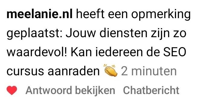 Review: Jouw diensten zijn zo waardevol! Kan iedereen de SEO cursus aanraden.