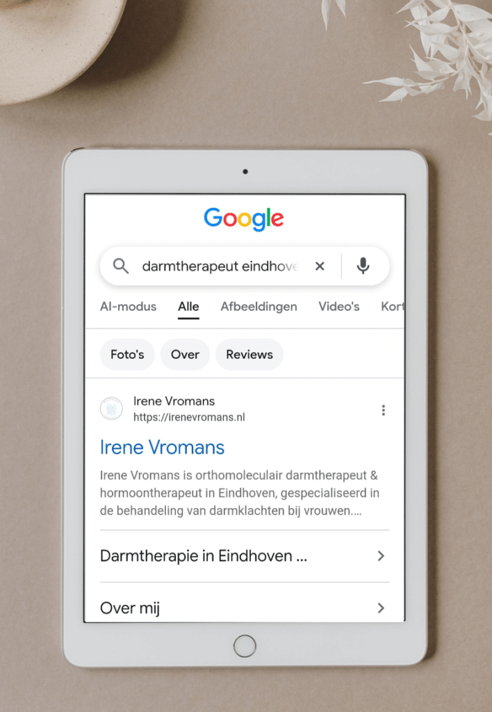 Irene Vromans op nummer 1 in Google op darmtherapeut Eindhoven